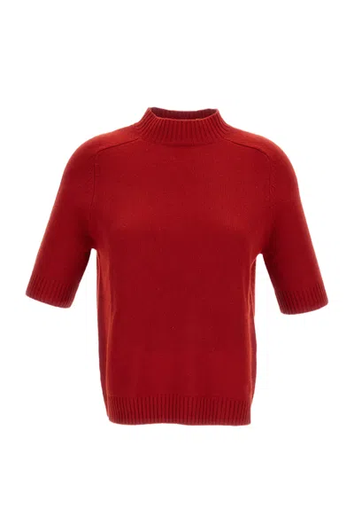 Loulou De Saison Cashmere Short-sleeve Top With Rib-knit Details In Red