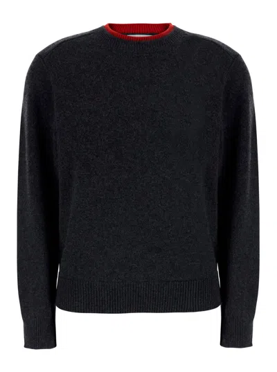 Loulou De Saison Cashmere Sweater With Contrasting Collar And Tone-on-tone Logo In Gray