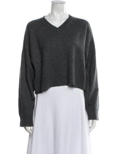 Pre-owned Loulou De Saison Cashmere V-neck Sweater In Gray