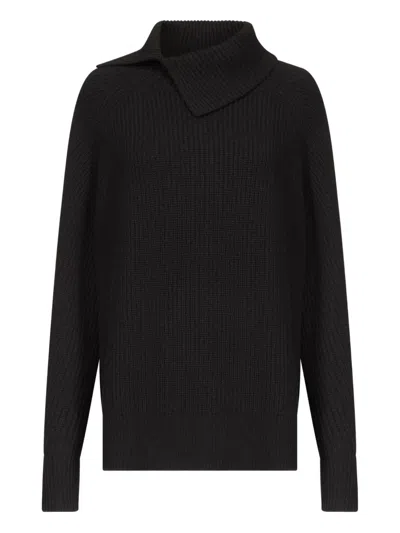 Loulou De Saison Cecil Ribbed Stand-collar Sweater In Black