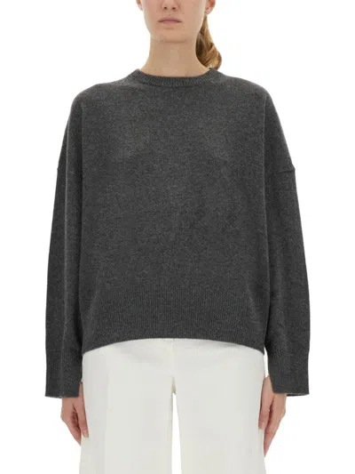 LOULOU DE SAISON CHARCOAL GREY CASHMERE SWEATER WITH RELAXED FIT AND RIBBED DETAILS