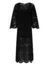 Loulou De Saison Ciko Crochet-pattern Bell-sleeve Midi Dress In Black