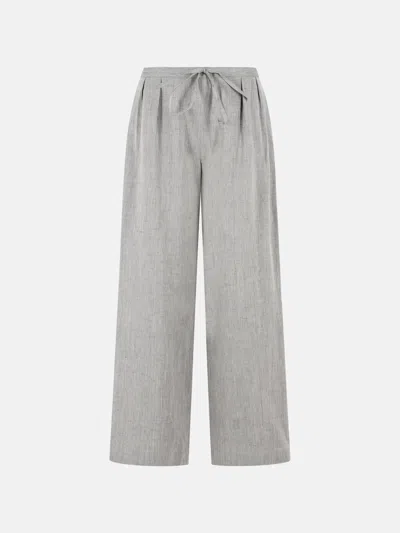 Loulou De Saison 'clark' Grey Linen And Cotton Blend Pants In Gray