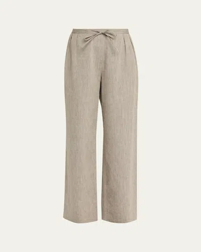 Loulou De Saison Clark Loose Fit Linen-cotton Pants In Gray