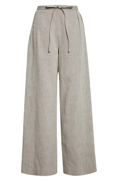 Loulou De Saison Clark Loose Fit Mélange Linen & Cotton Wide Leg Pants In Gray