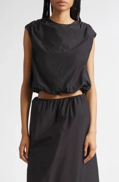 Loulou De Saison Cosma Cotton & Silk Voile Crop Top In Black