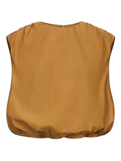 Loulou De Saison Cosma Gathered-shoulder Top In Brown
