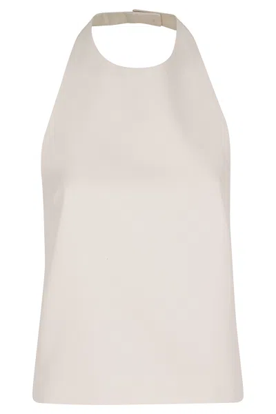 Loulou De Saison Cream Sami Backless Halter Viscose Tank Top In Neutral