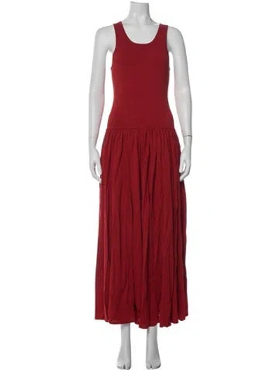 Pre-owned Loulou De Saison Crew Neck Long Dress In Red