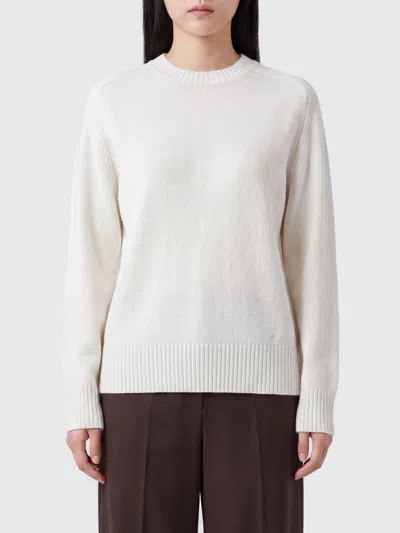 Loulou De Saison Crewneck Jumper In Pure Cashmere With Ribbed Trims In Neutral