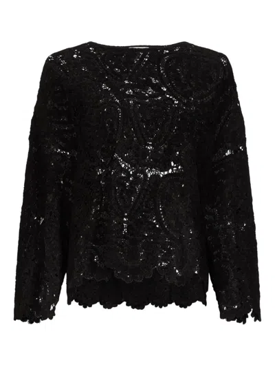 Loulou De Saison Crochet Lace Sweater In Black