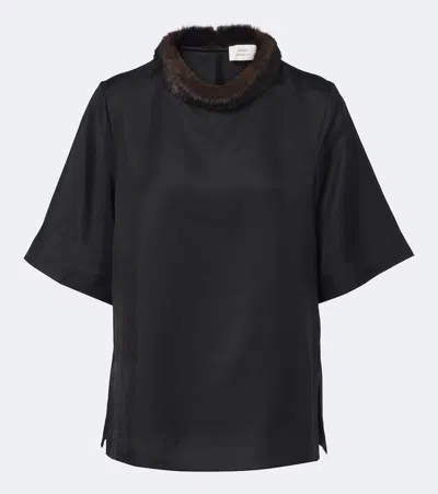 Loulou De Saison Dana Silk Twill Top In Black