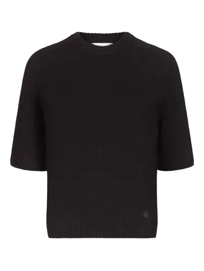 Loulou De Saison Dara Short-sleeve Ribbed Sweater In Black
