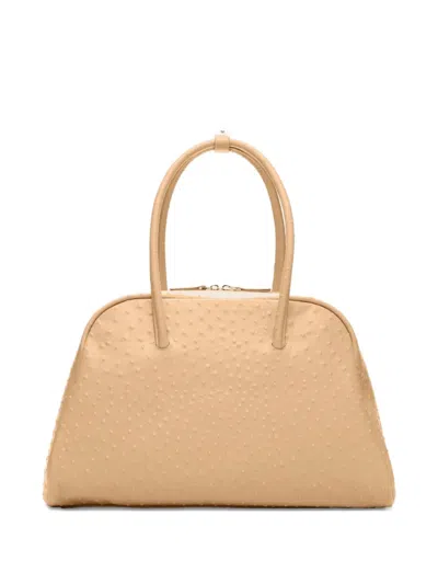 Loulou De Saison Darren Textured Handles Leather Travel Bag In Nude