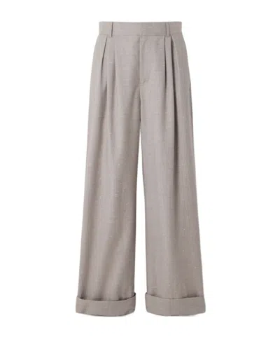 Loulou De Saison Davy Pleated Rolled Trousers In Gray