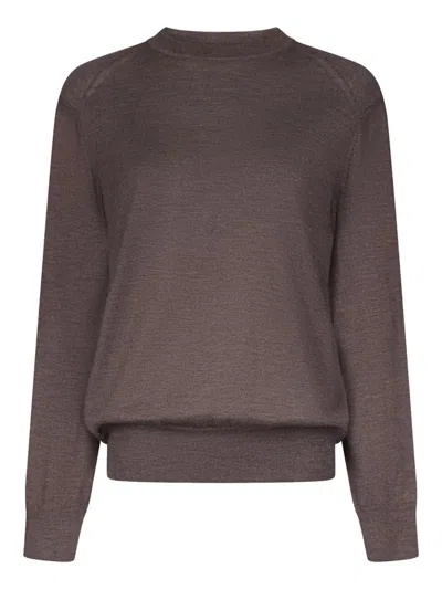 Loulou De Saison Ditto Fluid Ribbed Crew-neck Sweater In Brown