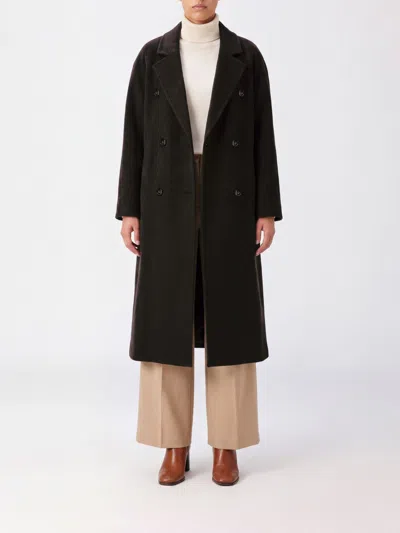 Loulou De Saison Double-breasted Long Coat In Wool And Cashmere Blend In Black