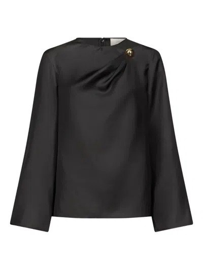 Loulou De Saison Draped Ornament-detail Blouse In Black