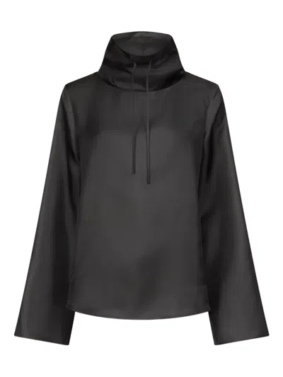 Loulou De Saison Drawstring-neck Long-sleeved Blouse In Black