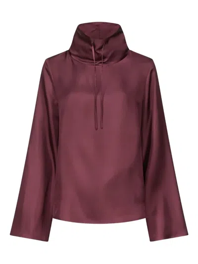 Loulou De Saison Drawstring-neck Wide-sleeve Top In Burgundy