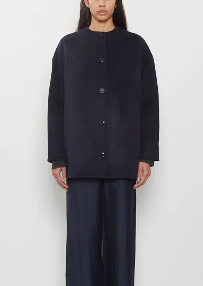 Loulou De Saison Dunne Oval Shaped Wool Cashmere Coat In Navy Melange