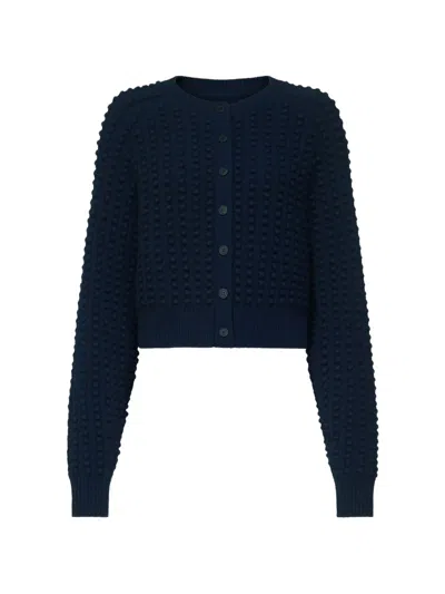 Loulou De Saison Edie Cropped Textured Cardigan In Blue