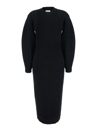 Loulou De Saison Elena Ribbed Long Dress With Wide Long Sleeves In Black