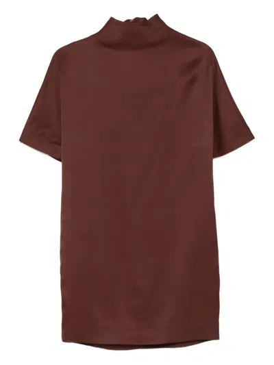 Loulou De Saison Elton High-neck Short-sleeve Mini Dress In Brown