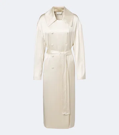 Loulou De Saison Erika Double-breasted Satin Coat In Neutral