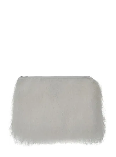 Loulou De Saison 'evano' White Clutch With Fringed Design And Zip Closure In Fabric Woman