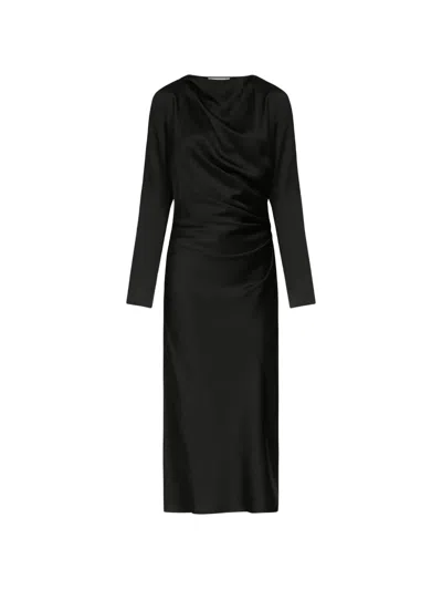 Loulou De Saison Fabio Draped Satin Midi Dress In Black