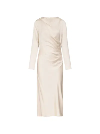 Loulou De Saison Fabio Draped Satin Midi Dress In Neutral