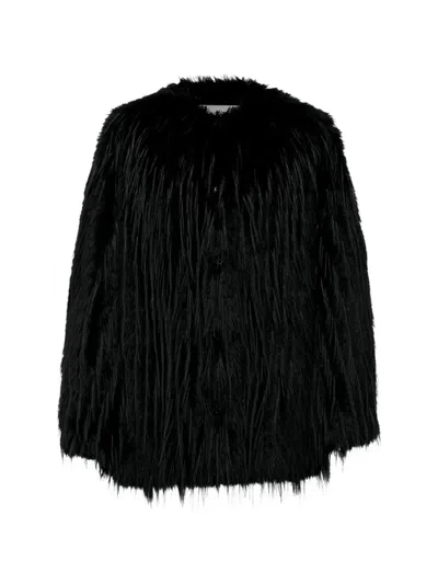 Loulou De Saison Faux-fur Collarless Coat In Black