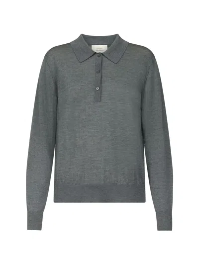Loulou De Saison Fine-knit Long-sleeve Polo Shirt In Gray