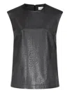 Loulou De Saison Fiza Ostrich-effect Leather Top In Black