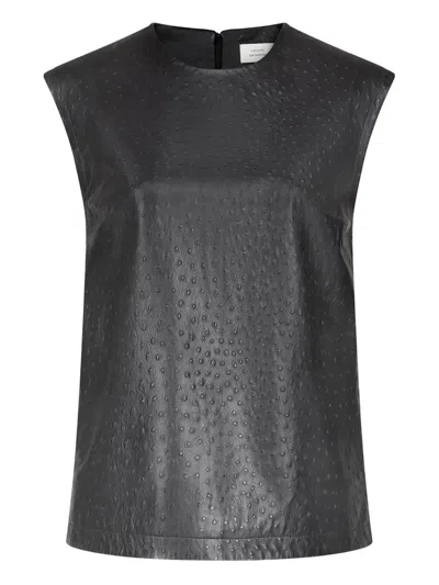 Loulou De Saison Fiza Ostrich-effect Leather Top In Black