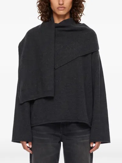 Loulou De Saison Frances Scarf-detailed Cashmere Sweater In Blue