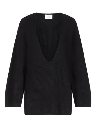 Loulou De Saison Black Gabe U Neck Ribbed Cashmere Sweater