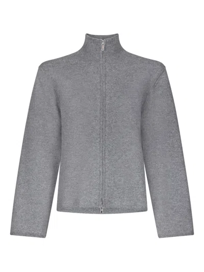 Loulou De Saison Gabi Zipped Stand-collar Cardigan In Gray