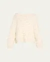 Loulou De Saison Gabin Fringed Knit Crewneck Sweater In White