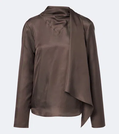 Loulou De Saison Gala Scarf-detail Silk Blouse In Brown