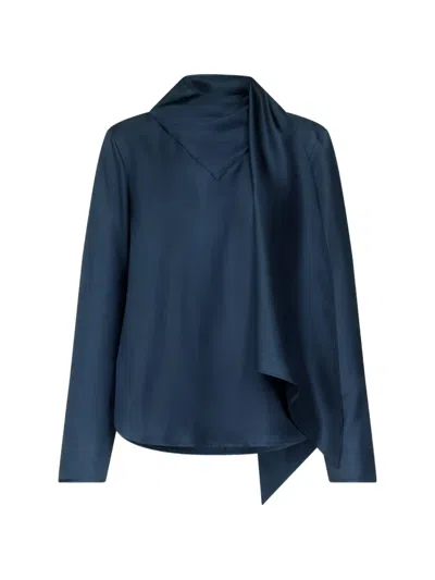 Loulou De Saison Gala Silk-twill Blouse In Blue
