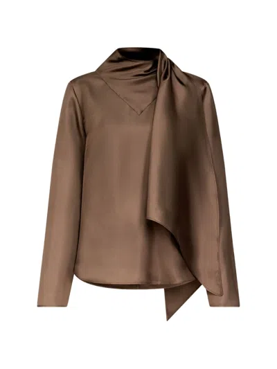 Loulou De Saison Gala Silk-twill Blouse In Brown