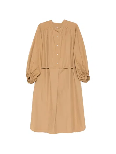 Loulou De Saison Gathered Sleeve Dress In Brown