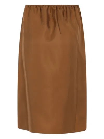 Loulou De Saison Vasali Rich Brown Silk Midi Skirt