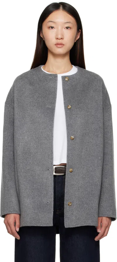 Loulou De Saison Gray Dunne Wool Drap Short Coat
