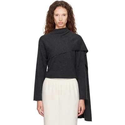 Loulou De Saison Frances Cashmere Scarf-detail Sweater In Gray