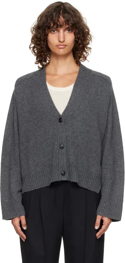 LOULOU DE SAISON GRAY KAIA LDS RIBBED NECKLINE CARDIGAN