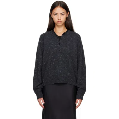 Loulou De Saison Gray Malo Oversized Henley Sweater In Peppered Anthracite