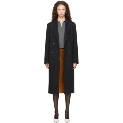 Loulou De Saison Gray Rosco Double Breasted Long Coat In Black